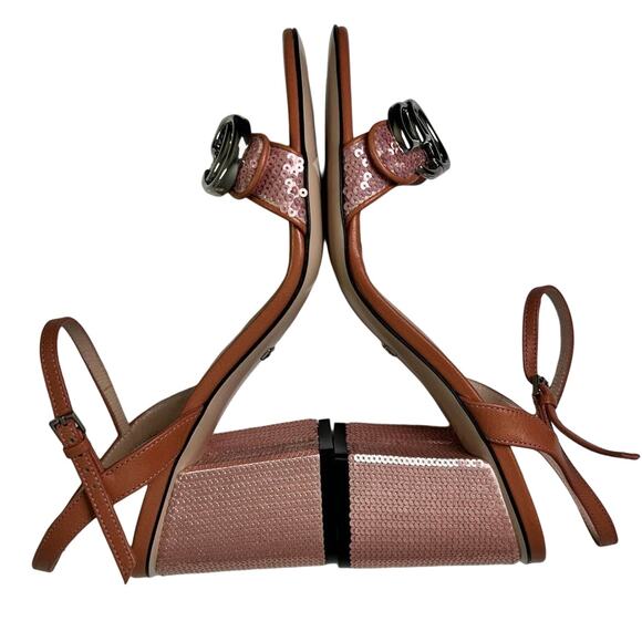 Gucci Pink Sequin GG Marmont Mid Heeled Sandals 37 - Picture 7 of 13